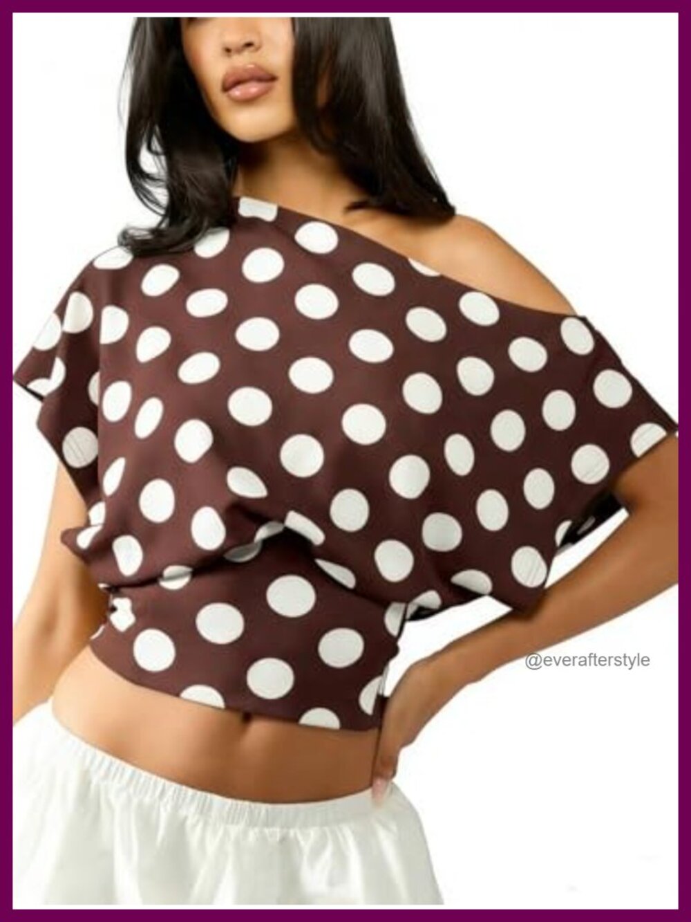 Floerns Polka Dots Off Shoulder Crop Top Short Sleeve Blouse